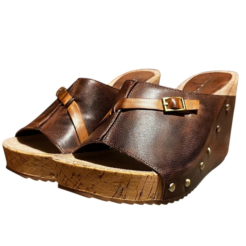 Antelope Dark Brown Leather Wedge Mules